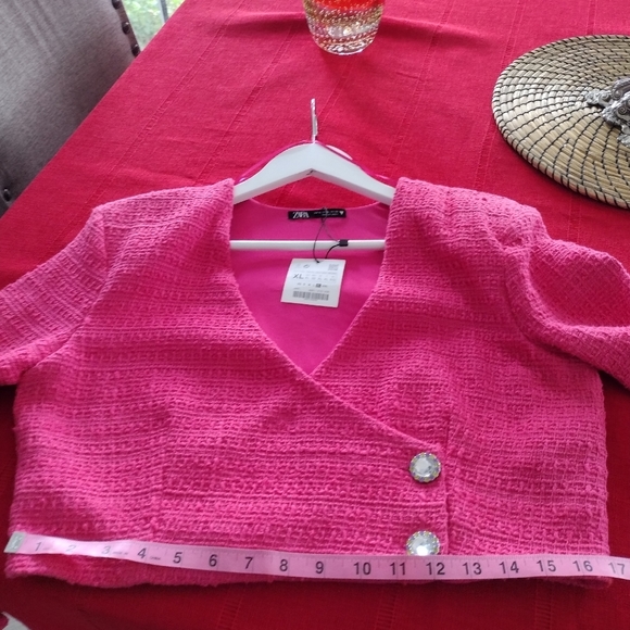 NWT Zara Pink Cropped Tweed Blazer Jacket XL - Picture 10 of 12